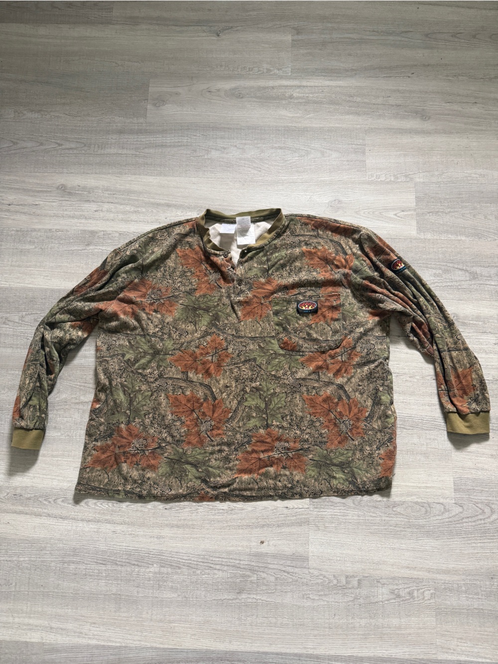 Camouflage Leaf Print Long Sleeve Shirt - Green & Brown